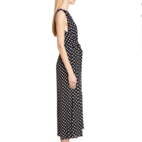 Kate Spade Black and White Lia Polka Dot Sleeveless V-Neck Wide Pant Jumpsuit 4 - Picture 3 of 7